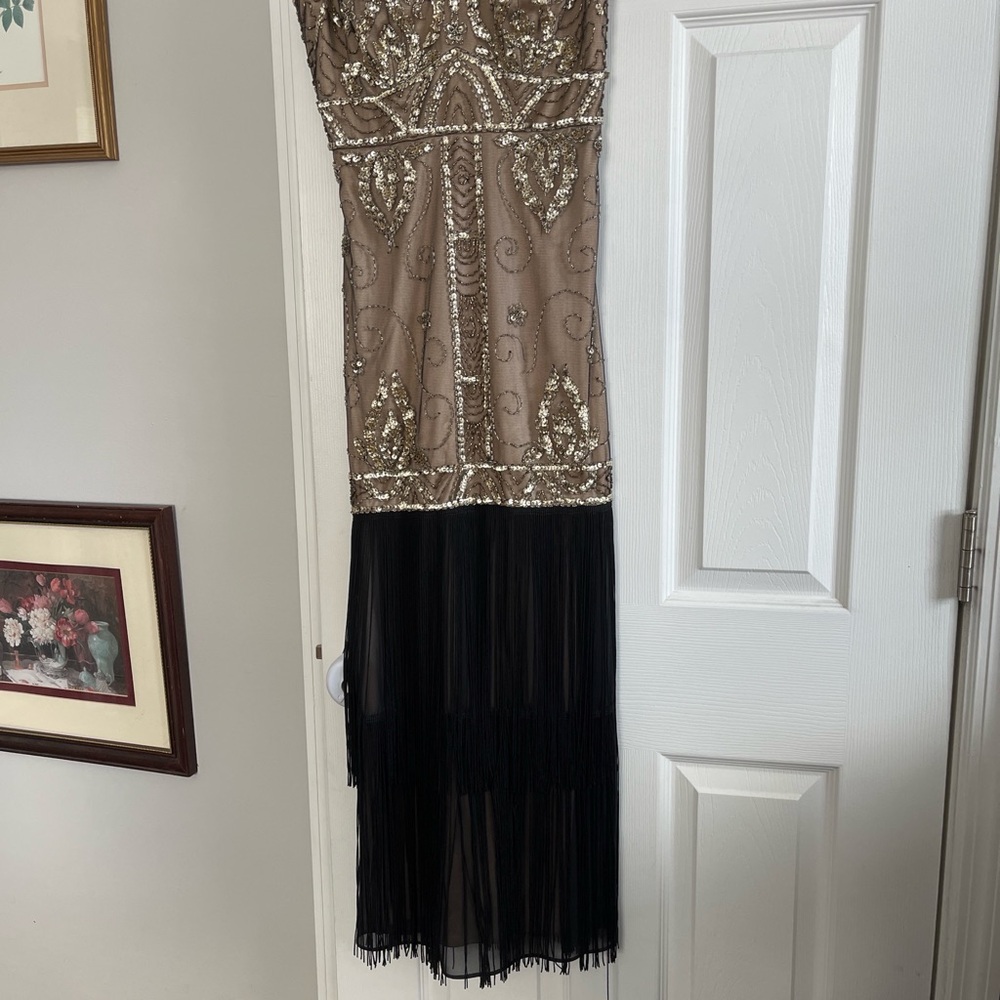 Sue Wong Sequin Embellished Dress in Black and Tan - Picture 5 of 9